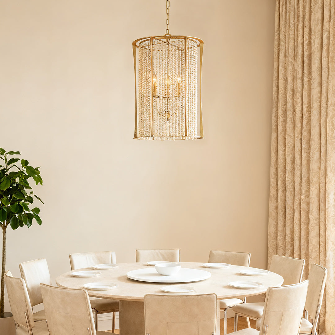 Wood Beaded Chandelier Handcrafted elegant stylish Gold Ceiling Light