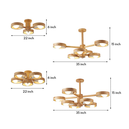 Wooden Chandeliers Scandinavian Style Creative Rubberwood LED Light