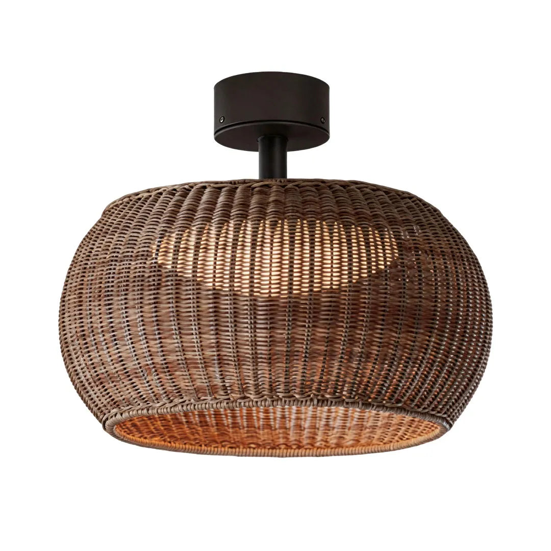 Woven Flush Mount Light Rattan Outdoor Waterproof Ceiling Light