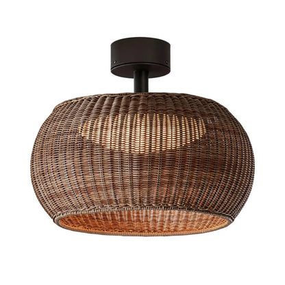 Woven Flush Mount Light Rattan Outdoor Waterproof Ceiling Light
