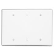3-Gang Blank Wallplate, Midway Size, Thermoplastic Nylon, White