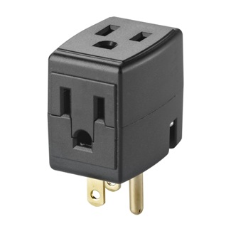 15 Amp Triple Outlet/Receptacle Plug-In Cube Adapter, Grounding, Black