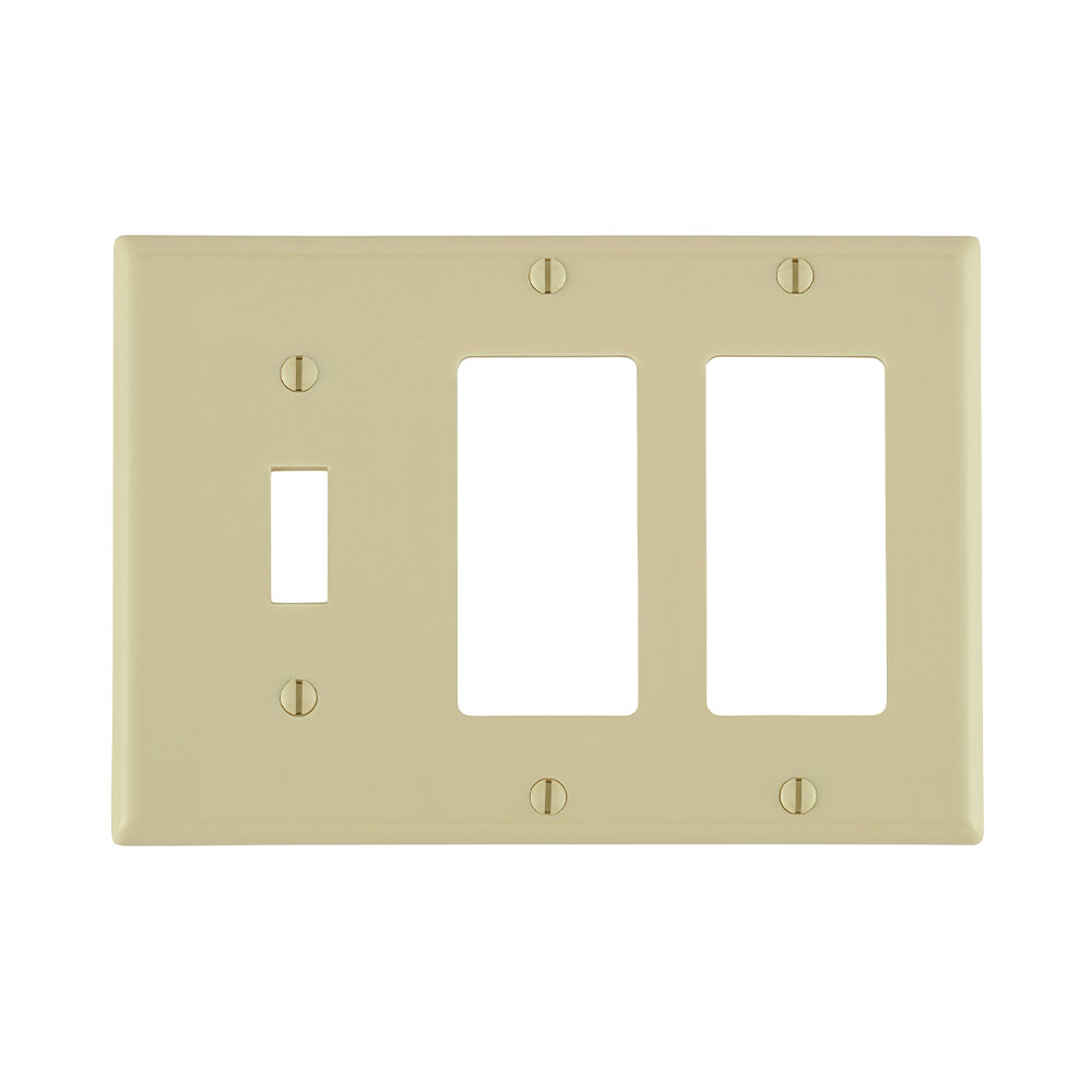 3-Gang Combination Wallplate, 1-Toggle and 2-Decora/GFCI, Standard Size, Thermoset, Ivory