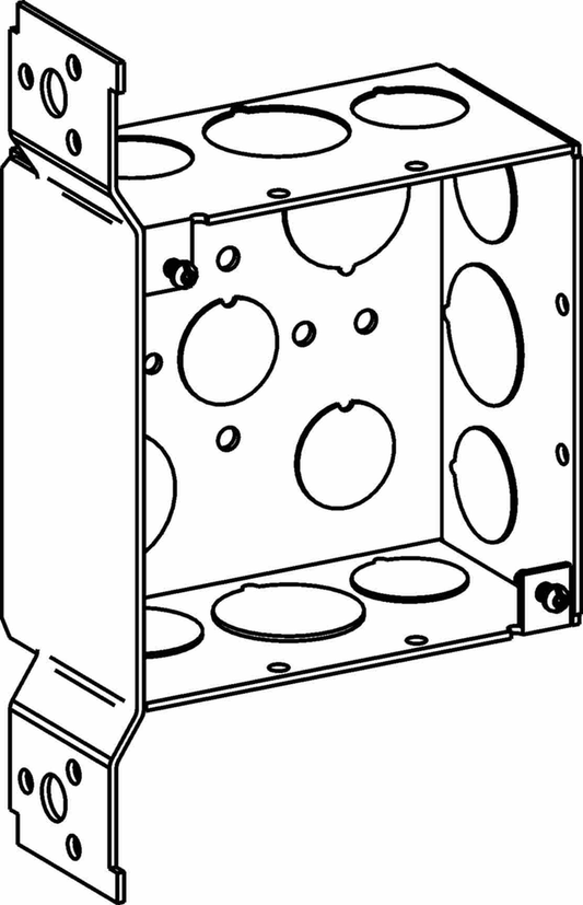 2-1/8" DEEP, 4" SQUARE (4S) DEEP BOX WELDED WITH 1/2" & 3/4" KO & FB BRACKET