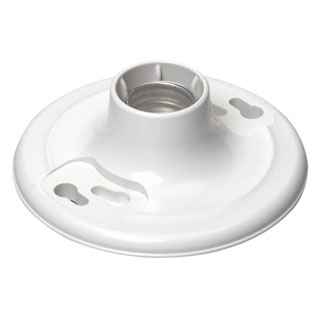 660W/250V Medium Base One-Piece White Urea Outlet Box Mount Incandescent Lampholder, Keyless, Single Circuit, 6" Pig Tail Leads Top Wired - White