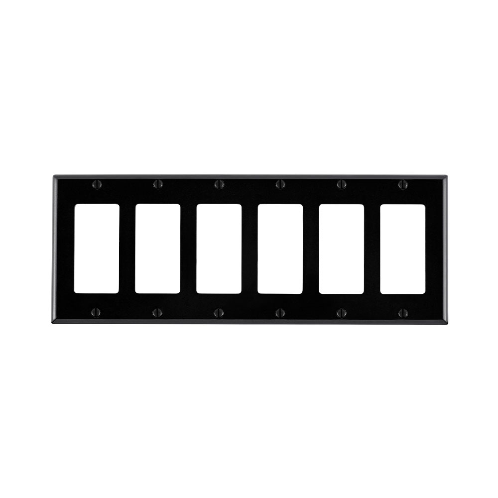 6-Gang Decora/GFCI Device Wallplate, Standard Size, Thermoset, Black