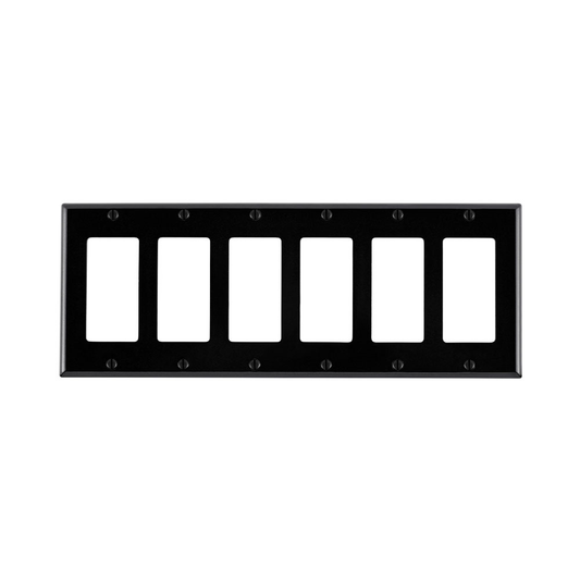 6-Gang Decora/GFCI Device Wallplate, Standard Size, Thermoset, Black