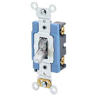 15 Amp, 120 Volt, Toggle Lighted Handle - Illuminated OFF Single-Pole AC Quiet Switch, Industrial Grade, Self Grounding, Back & Side Wired, - Clear