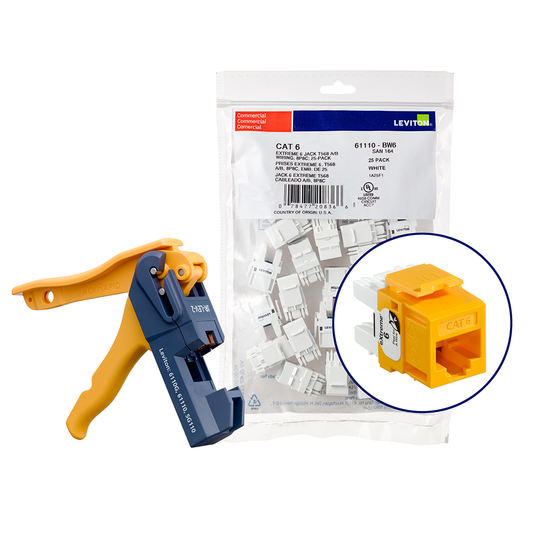 150 EXTREME™ Cat 6 QUICKPORT™ Jacks, Bulk QUICKPACK™, Yellow, Kitted with JackRapid™ Tool
