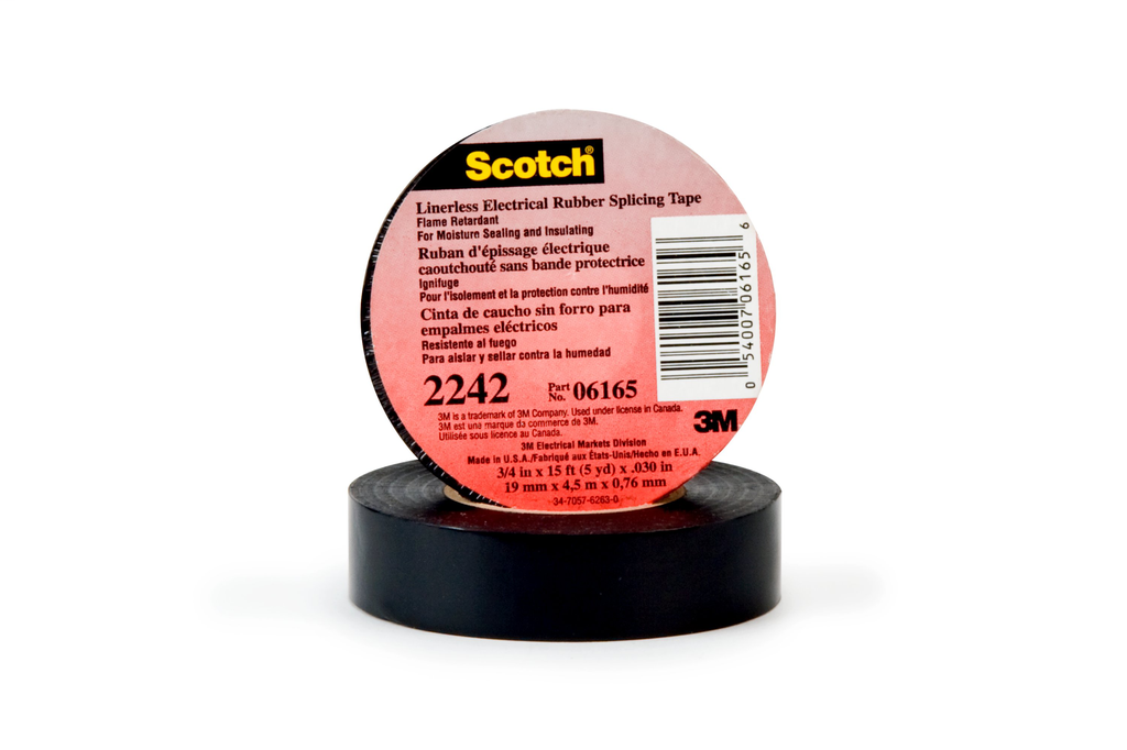 3M™ Linerless Electrical Rubber Tape 2242, 1-1/2 in x 15 ft, 1 in core,Black, 1 roll/carton, 12 rolls/case