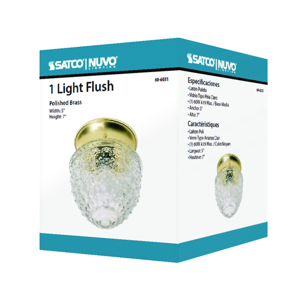 1 Light - 6" - Ceiling Fixture - Clear Pineapple Glass, Color retail packaging