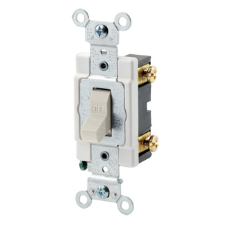 20 Amp, 120/277 Volt, Toggle  Single-Pole AC Quiet Switch,  Commercial Grade, Grounding, Back & Side Wired, - Light Almond
