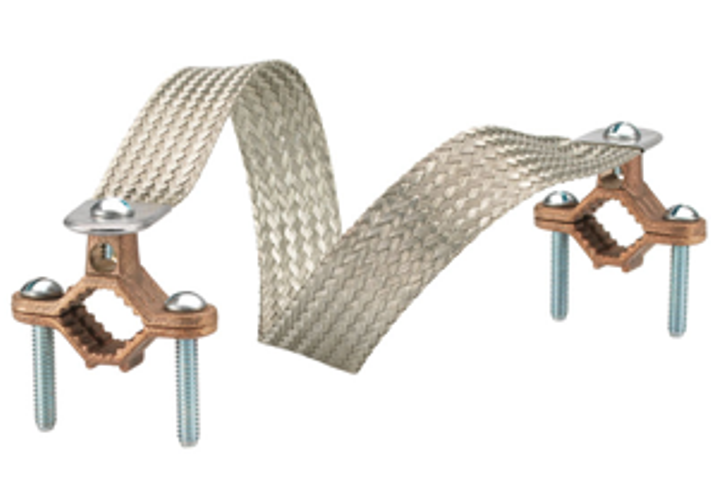 Bonding Jumper Clamps, 1-1/4" to 2", Copper with Copper Braid