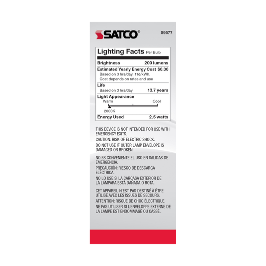 2.5 Watt ST19 LED; Transparent Amber; Medium base; 2000K; 220 Lumens; 120 Volt