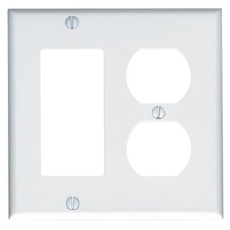 2-Gang Combination Wallplate, 1-Duplex and 1-Decora/GFCI, Standard Size, Thermoset, White