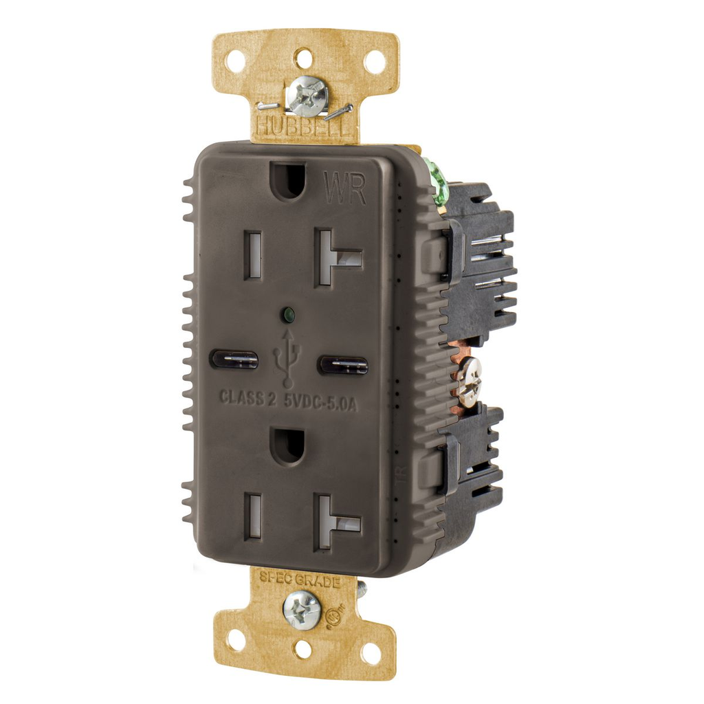 15A/125V Tamper Resistant/Weather Resistant Duplex Receptacle & Type C USB Port, Brown