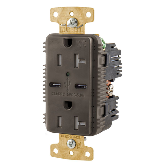 15A/125V Tamper Resistant/Weather Resistant Duplex Receptacle & Type C USB Port, Brown