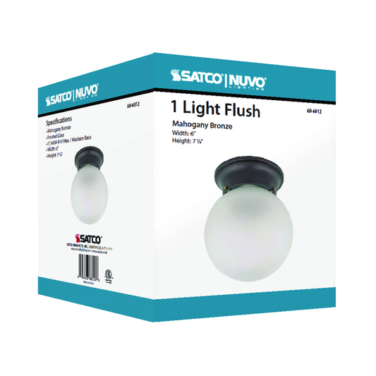 1 Light 6" Ceiling Mount with Frosted White Glass, Color retail packaging
