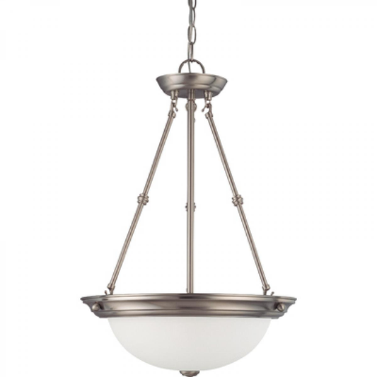 3 Light - 15" Pendant with Frosted White Glass - Brushed Nickel Finish