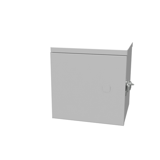 8x6x8 Hinge Cover Type 3R UL Listed Steel Knockouts Ans 61 Gray Back Panel Weld Studs Drip Shield Emboss Mounting Holes In Back Padlocking Draw Latch Quad D Knockout For Lock