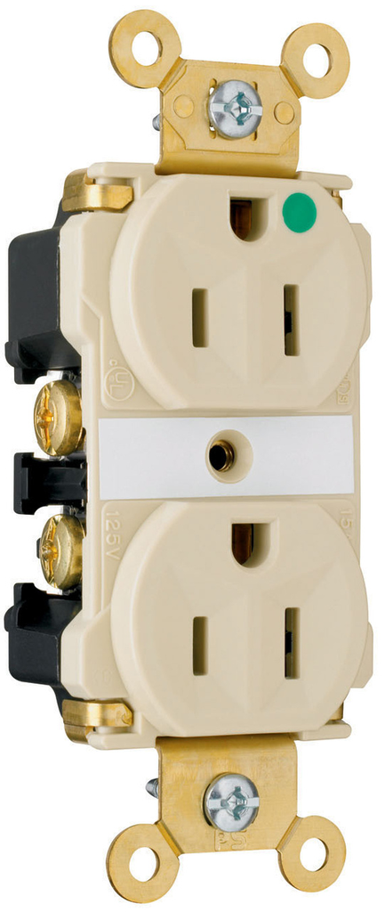 15A 125V Extra Heavy Duty Hospital-Grade LED Illuminated Face Duplex Receptacle, Back and Side Wire, Red