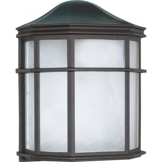 1 Light - 10" Cage Lantern with Linen Acrylic Lens - Textured Black Finish