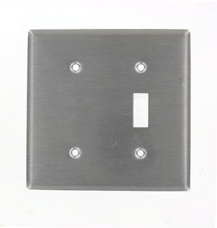 2-Gang Toggle/Blank Combination Wallplate, Standard Size, Non-Magnetic Stainless Steel
