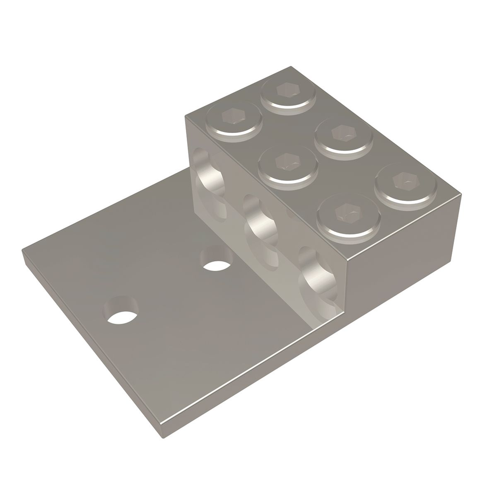 Aluminum Universal Terminal, 3 Conductor, 2 Hole, 2 AWG (Str)-600 kcmil, 1/2" Stud, 1.75" Stud Hole Spacing, 6 Screws, Al/Cu Rated, Tin Plated