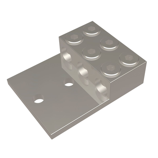 Aluminum Universal Terminal, 3 Conductor, 2 Hole, 2 AWG (Str)-600 kcmil, 1/2" Stud, 1.75" Stud Hole Spacing, 6 Screws, Al/Cu Rated, Tin Plated