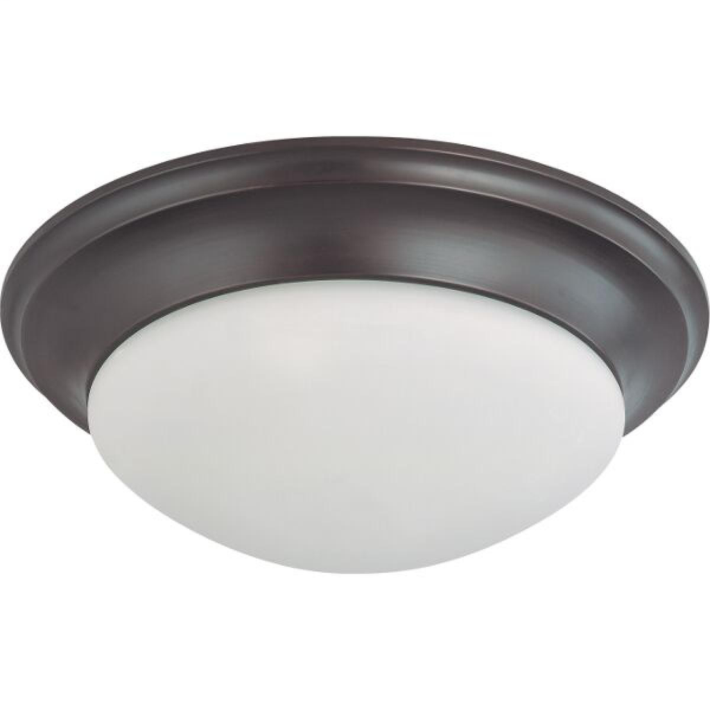 3 Light - 17" Flush with Frosted White Glass - Mahogany Bronze Finish