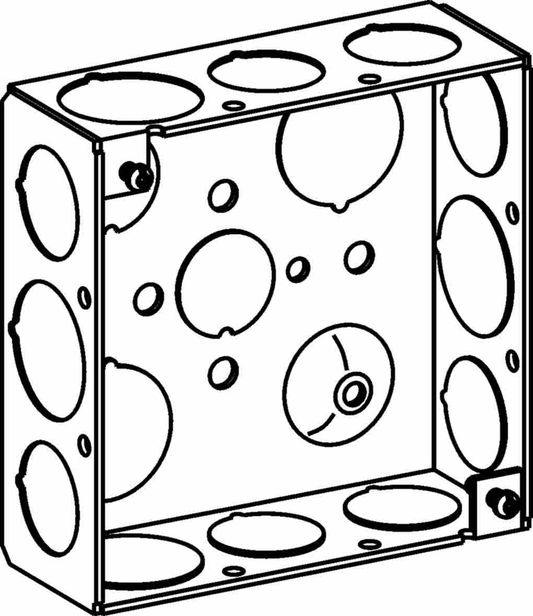 1-1/2" DEEP, 4" SQUARE (4S) BOX WELDED WITH 1/2" & 3/4" KO