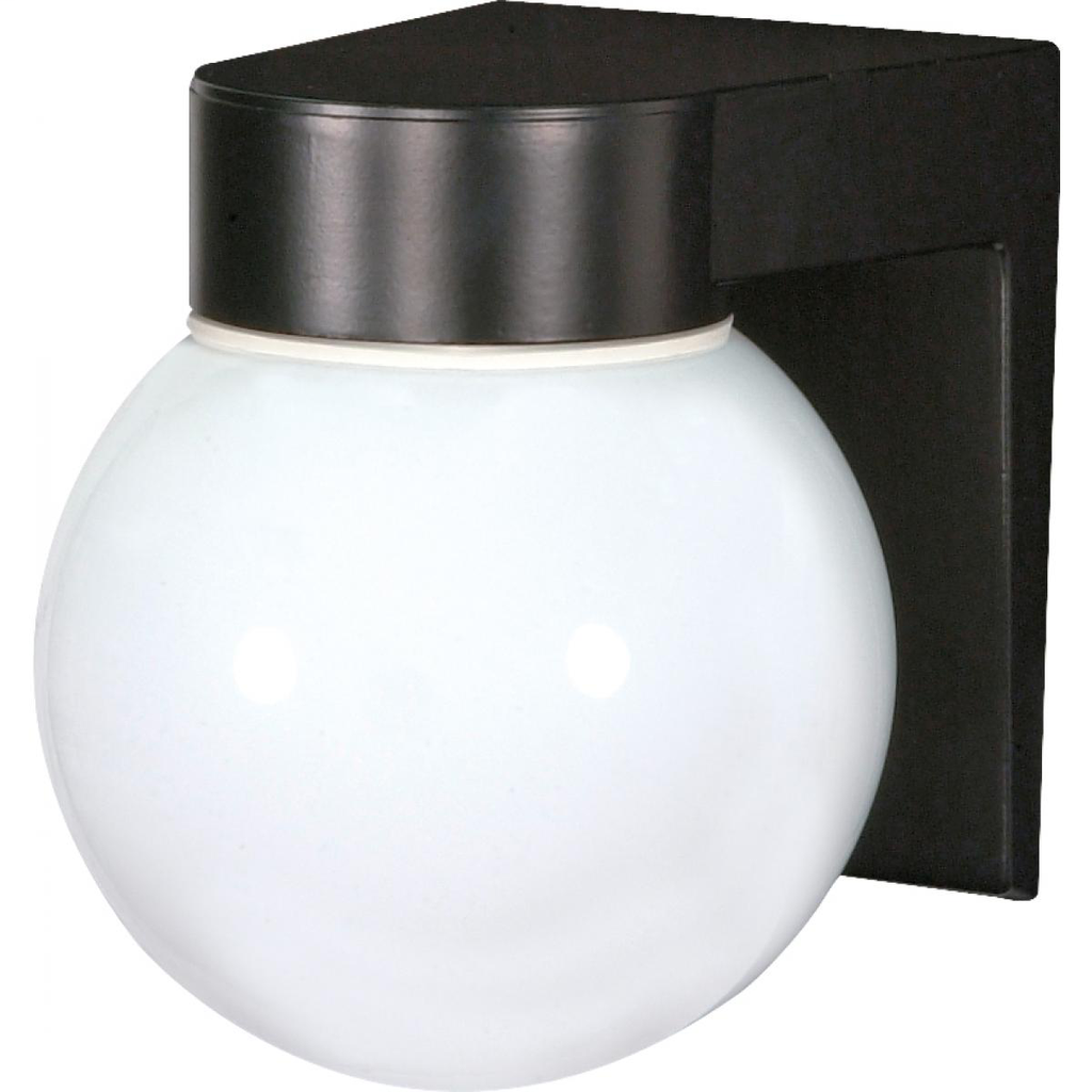 1 Light - 8" Utility Wall with White Glass - Black Finish
