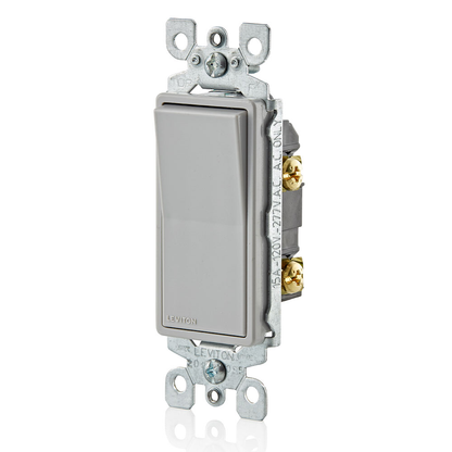 15 Amp Decora Rocker Single-Pole Switch, Grounding, Gray