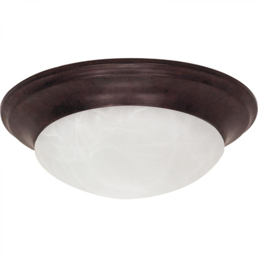 1 Light - 12" Flush with Alabaster Glass - Old Bronze Finish