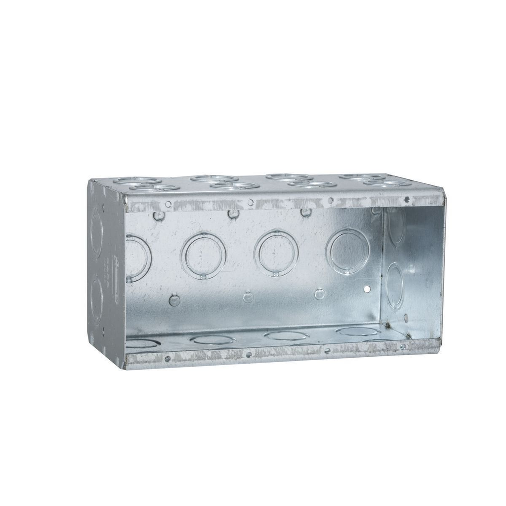 4-Gang Masonry Box, Nongangable, 3-1/2 in. Deep, Twenty-Four Concentric KO’s