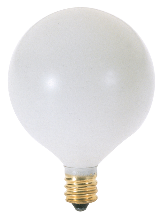 25 Watt G16 1/2 Incandescent; Satin White; 1500 Average rated hours; 202 Lumens; Candelabra base; 120 Volt