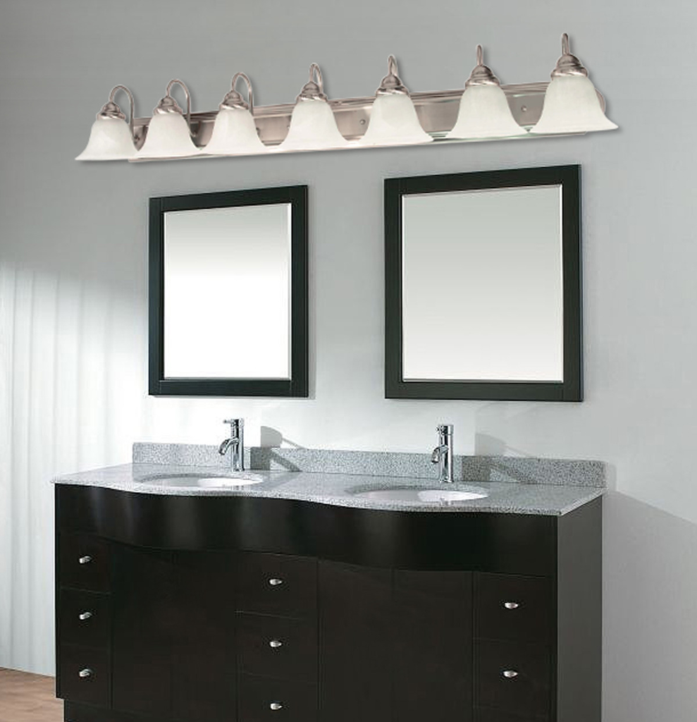 Ballerina - 7 Light 48" Vanity with Alabaster Glass - Brushed Nickel Finish