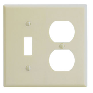2-Gang Wallplate, 1-Toggle 1-Duplex Combination, Standard Size,Thermoset, Ivory