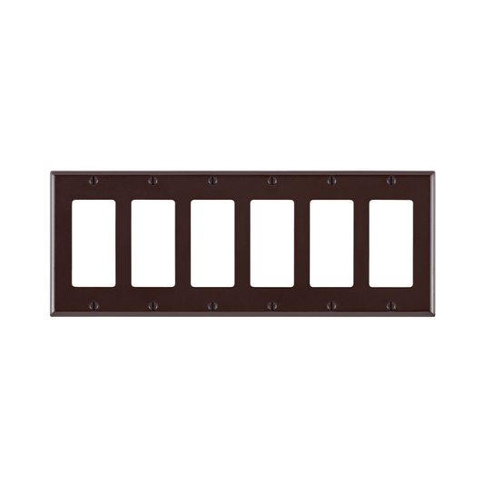6-Gang Decora/GFCI Device Wallplate, Standard Size, Thermoset, Brown