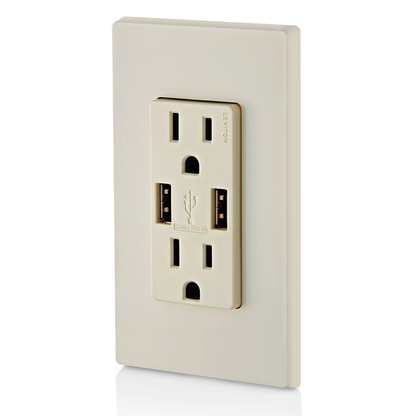 3.6A USB Type-A/Type-A Wall Outlet Charger with 15A Tamper-Resistant Receptacles