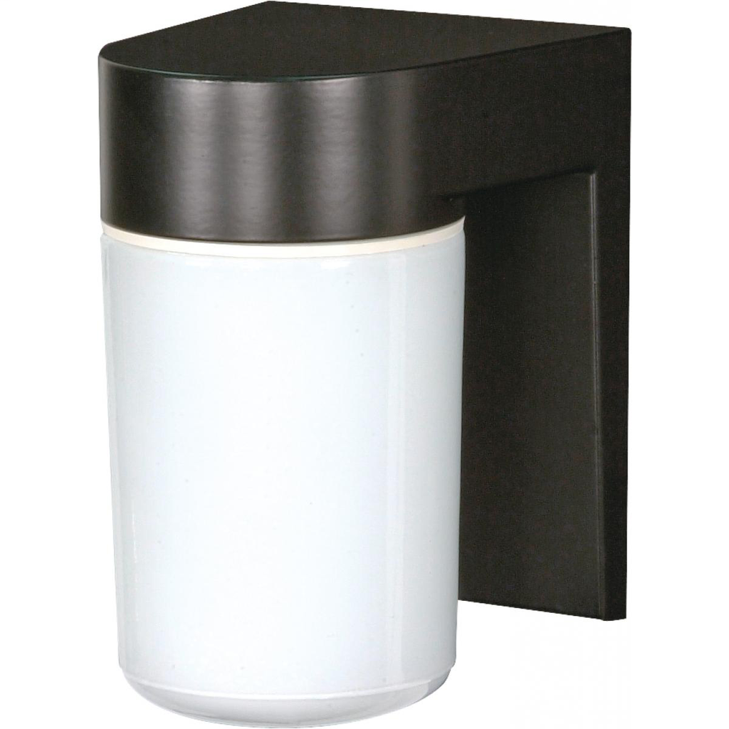 1 Light - 8" Utility Wall with White Glass - Black Finish