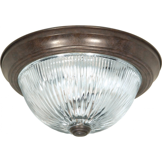 2 Light - 13" Flush with Ribbed Glass - Old Bronze Finish