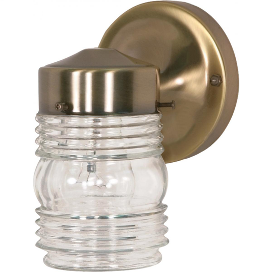 1 Light - 6" Wall - Mason Jar with Clear Glass - Antique Brass Finish