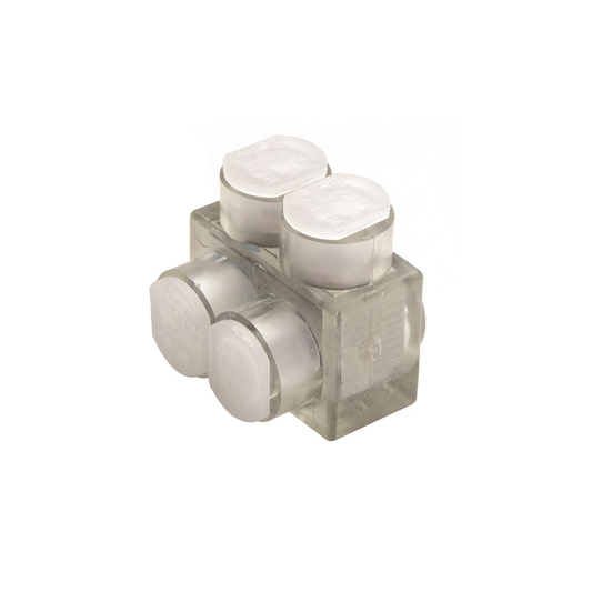 Aluminum Multiple Tap Connector, Clear Insulated, 2 Port, 1 Sided Entry, 10 AWG-350 kcmil, Al/Cu Rated