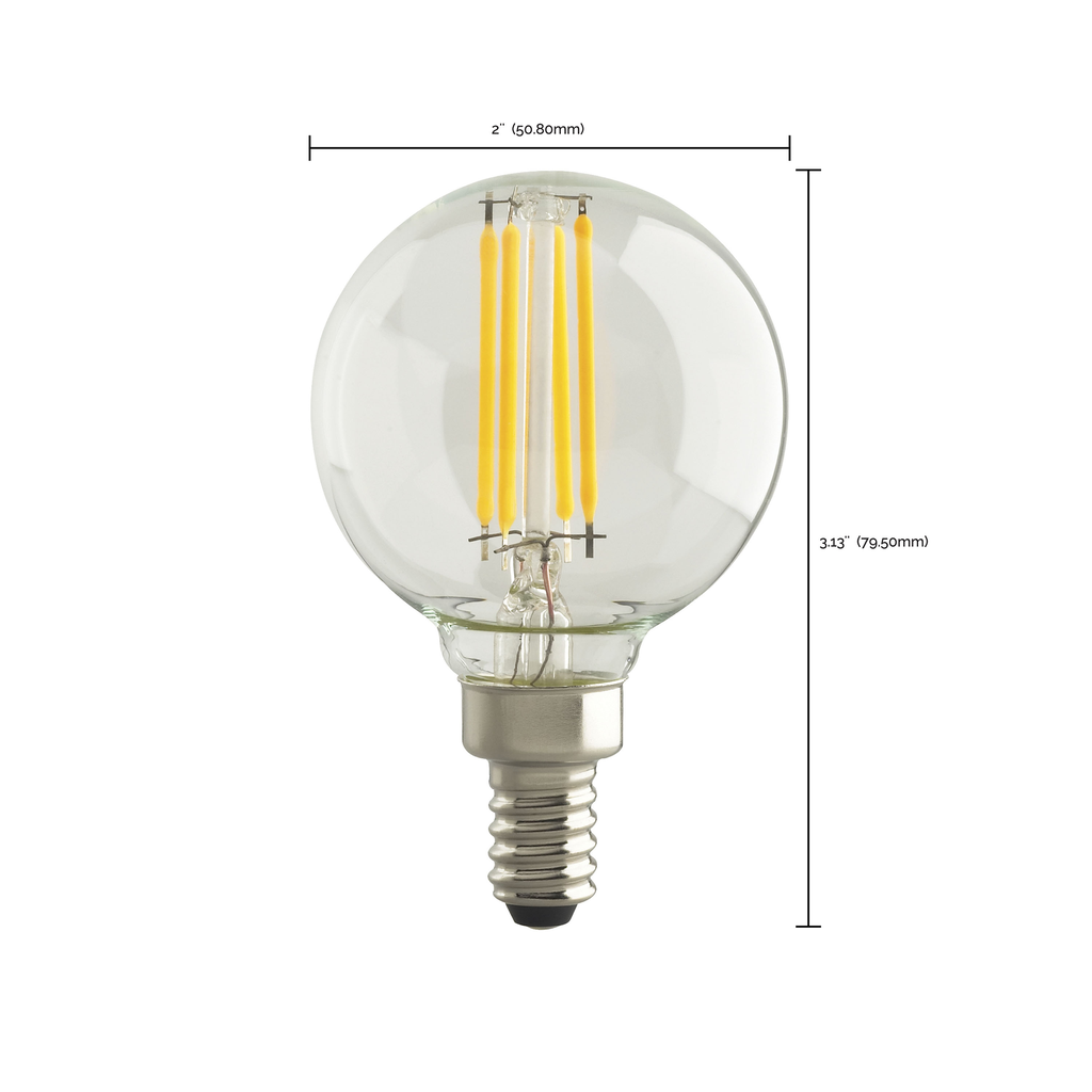 4 Watt G16 1/2 LED; Clear; Candelabra base; 2700K; 350 Lumens; 120 Volt