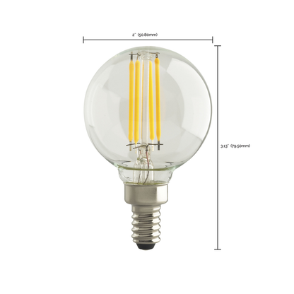 4 Watt G16 1/2 LED; Clear; Candelabra base; 2700K; 350 Lumens; 120 Volt