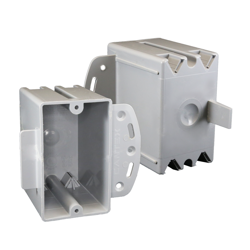 1-Gang 20 cu. in. EZ BOX New Work Residential Electrical Switch and Outlet Box with Steel Stud Bracket and Wire Clamps Gray