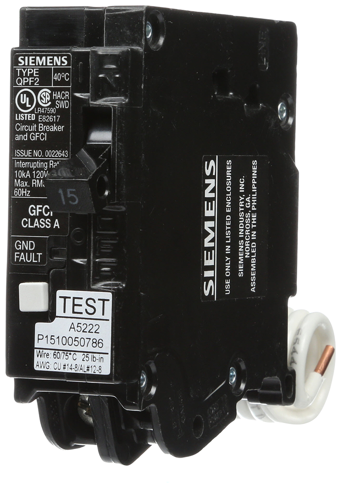 BRKR QPF2 GFCI 5mA 1P 120V 15A 10KA
