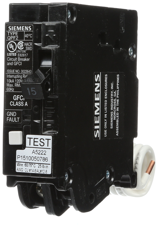 BRKR QPF2 GFCI 5mA 1P 120V 15A 10KA