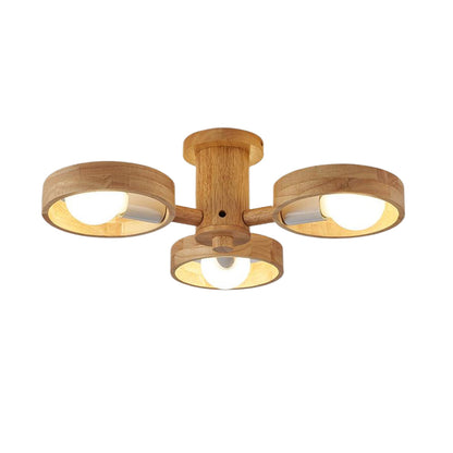 Wooden Chandeliers Scandinavian Style Creative Rubberwood LED Light